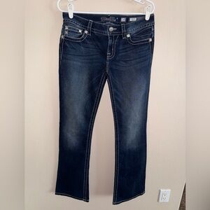Miss Me Signature Bootcut Dark Wash Denim‎ Jeans w/ Bedazzled Pockets size 29